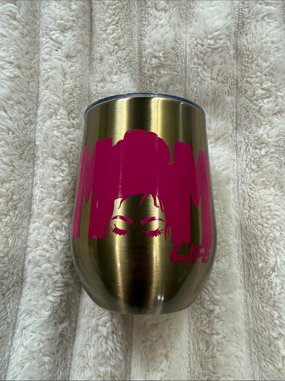 Gold Metallic Wine Tumbler with Pink Graphic